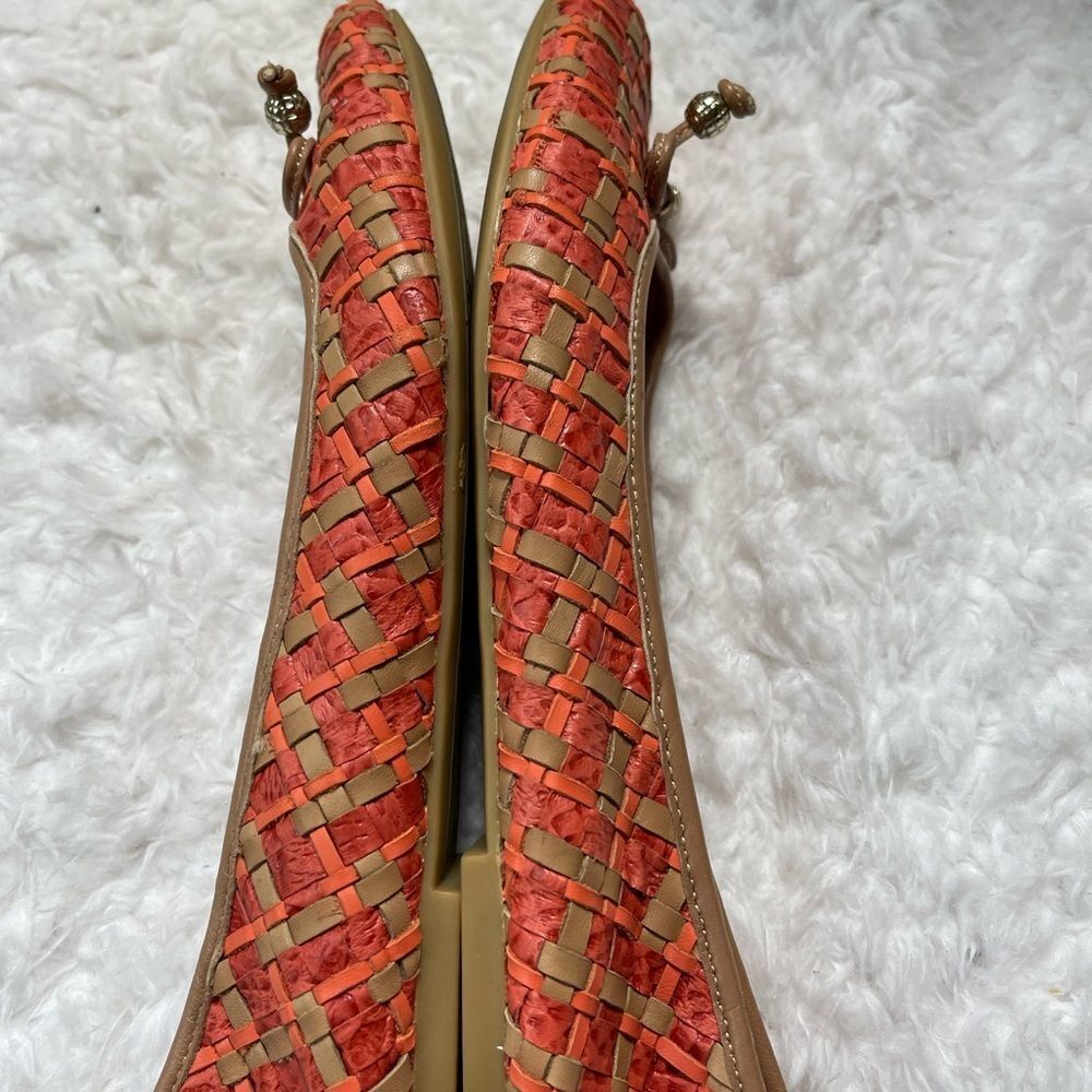 Elliott Lucca leather orange and tan woven ballerina flats with front bow SZ9 - Picture 8 of 12